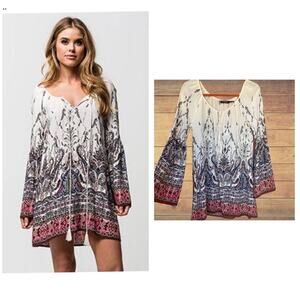 NEW Blu Pepper boho flare sleeve paisley dress